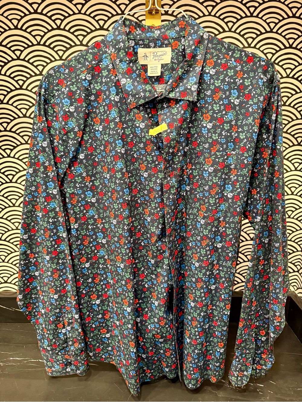 Original Penguin Navy Floral Button-Down Shirt with Red & Blue Flowers
